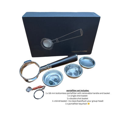 Bottomless Portafilter Set- 58MM STAINLESS STEEL - premium detachable black walnut handle